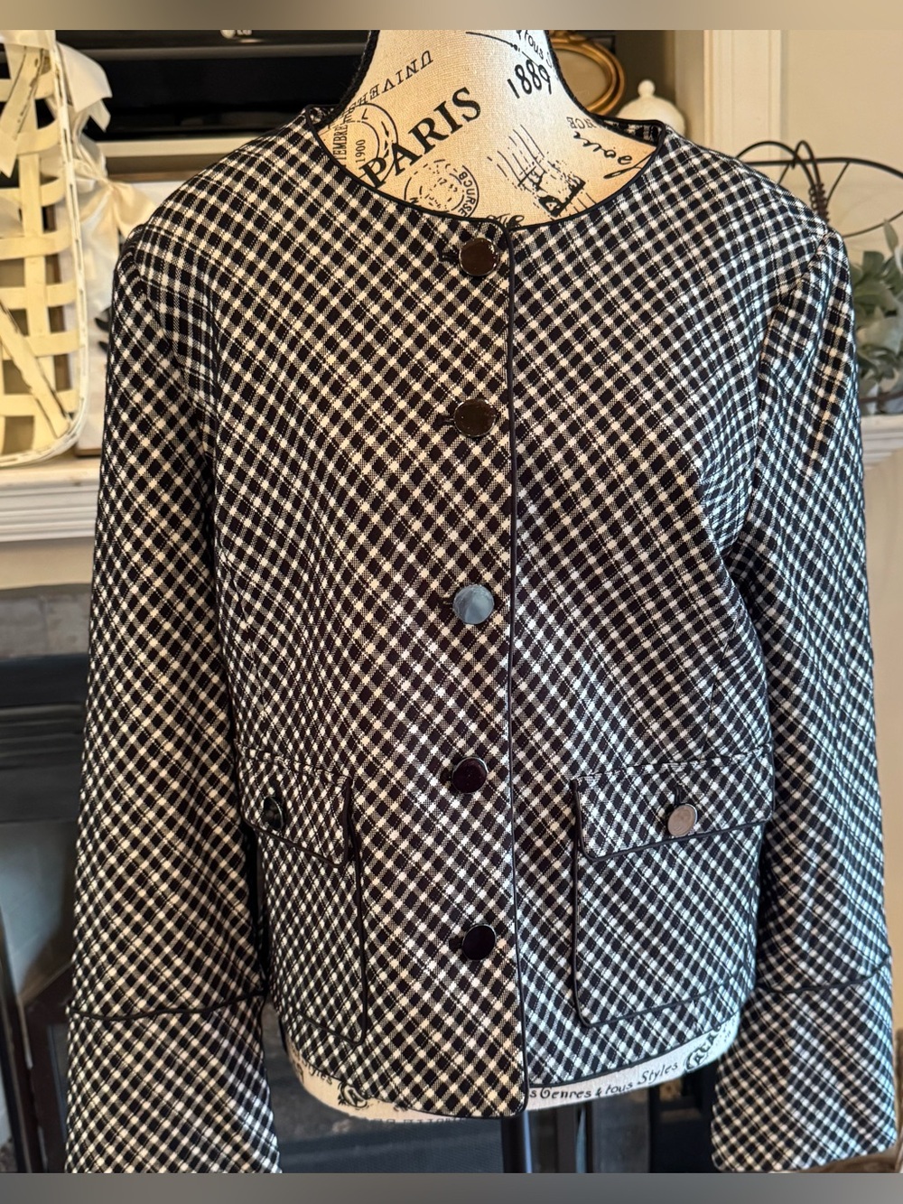 Spanx Ponte Lady Jacket in Jacquard NWT Black White Large Button Jacket Blazer